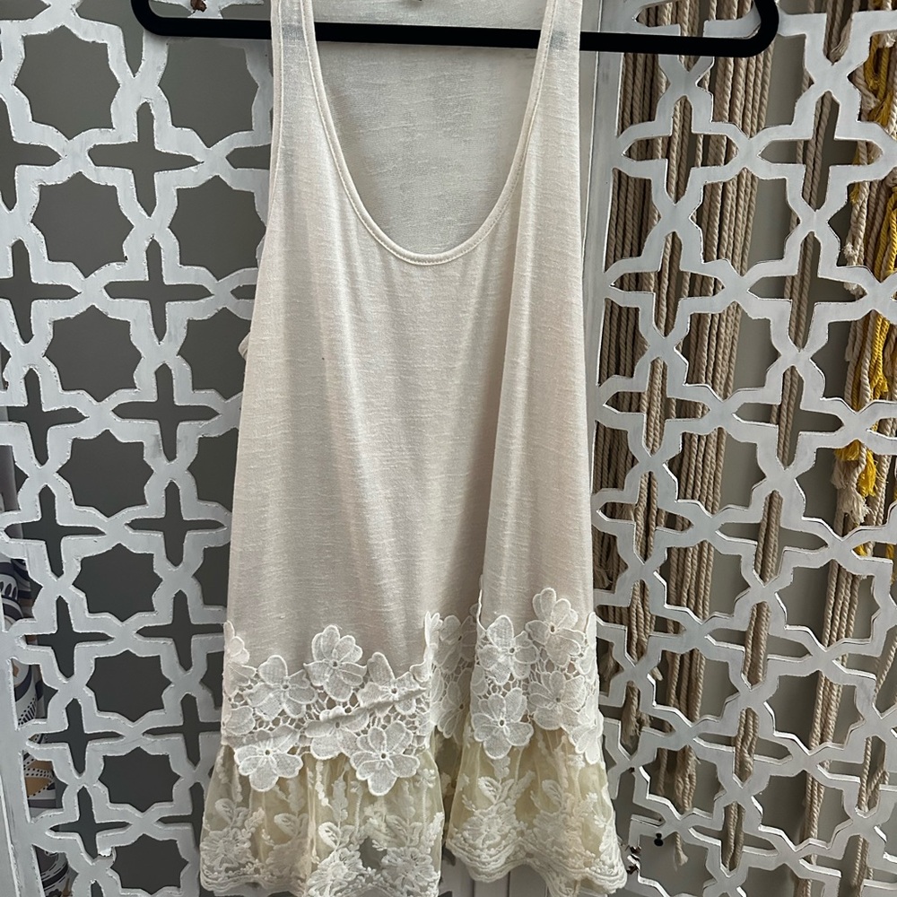 Umgee Cream Lace Trim Tank Top